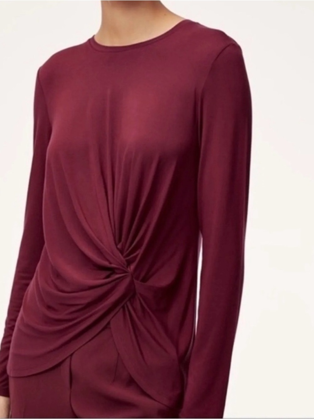 Babaton Twist-Knot Long Sleeve Top in Burgundy